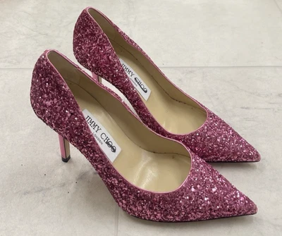 New Jimmy Choo Agnes 85mm Glitter Pump Heels In Pink Size: 35 (US 5) - Image 1 of 4