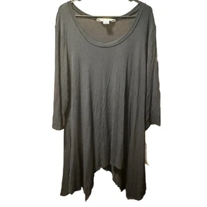 Allison Taylor Black Tunic Top Long Sleeve Handkerchief Hem Made in USA Large - Picture 1 of 6