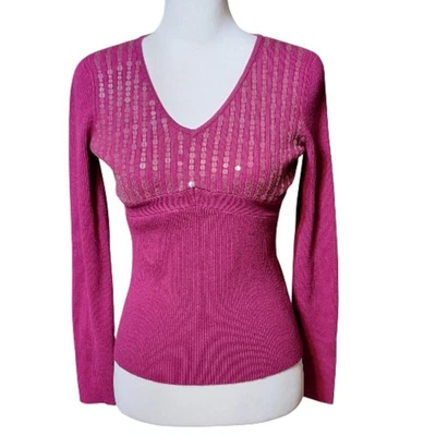 Suéter Babydoll Ajustado Apt 9 Mujer S Rosa Fucsia Lentejuelas Y2K 00s 90s  Foto 1 de 4