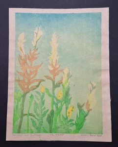 Impresión en madera firmada por Carole Baker 2003 Solidago y Castilleja #26/50, Alaska - Imagen 1 de 2