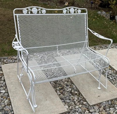 Vintage Woodard Wrought Iron Glider Loveseat With High Back / BRIARWOOD Rocker - Image 1 of 4
