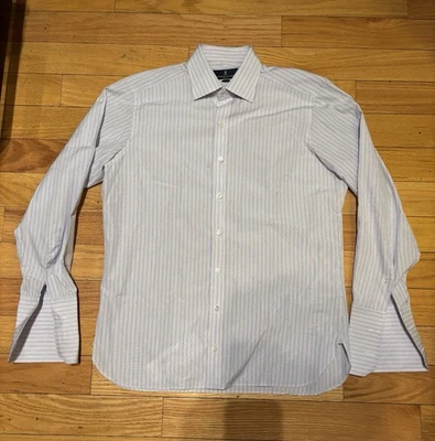 Camisa de vestir Turnbull & Asser London azul a rayas manga larga talla 15,5 M Foto 1 de 4