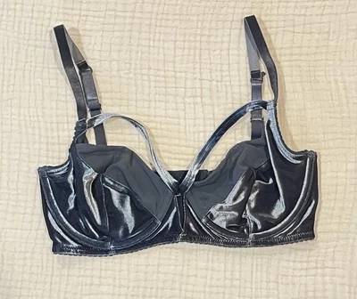 Free People Intimately Free Silver Velvet Strappy Bra Size 32DD Cutouts Sexy - Image 1 of 4