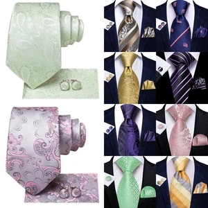 Herren Krawatten Set 3 Stück Krawatte Einstecktuch Manschettenknöpfe Mehrfarbig Hochzeit Party - Bild 1 von 66