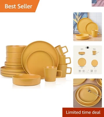 Minimalist Yellow Stoneware Dinnerware Set - 16 Pieces for Elegant Dining set - Image 1 of 4