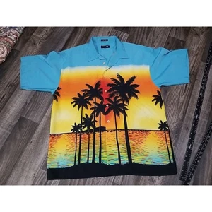 Koman Sport Vtg HAWAIIAN Sunset Men’s Short Sleeve Button Down Shirt XXL Dirty - Picture 1 of 17
