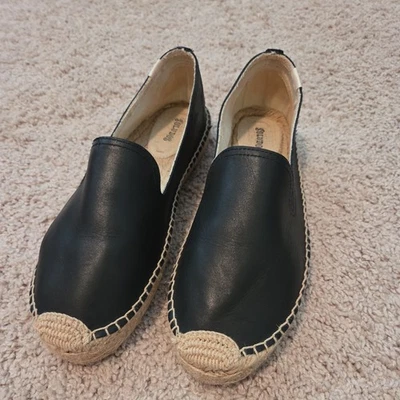 Эспадрильи женские Soludos размер 10 черные кожаные без шнуровки на платформе  - Изображение 1 из 4