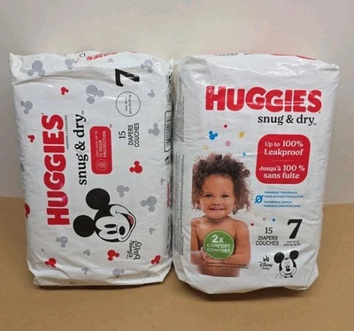 Lote de 2 Huggies Baby Cómodos y Secos Talla 7 (15 Ct Cada uno) (30 Pañales en Total)  Foto 1 de 3