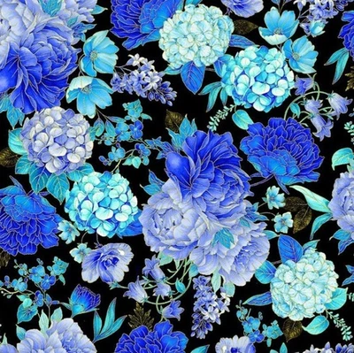 Timeless Treasures Escapade Blue Flower Bouquets Cotton Fabric by the Yard - Image 1 of 4