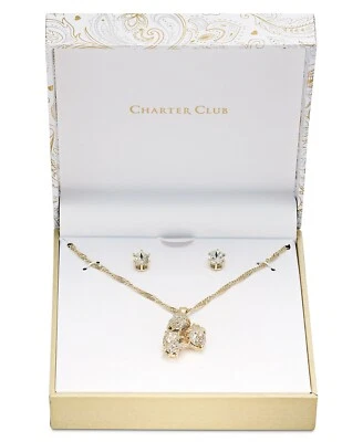 Juego de collar colgante envolvente y aretes 17" + 3" tono dorado triple piedra Foto 1 de 4