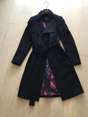Abrigo Ted Baker Rosa Langley Lana Talla 1 UK 8 Cachemira Cinturón Negro NUEVO Foto 1 de 4