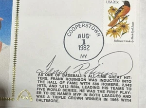 Autographed Gateway Envelope by FRANK ROBINSON Induction Day 8/1/1982 JSA Cert - Picture 1 of 2