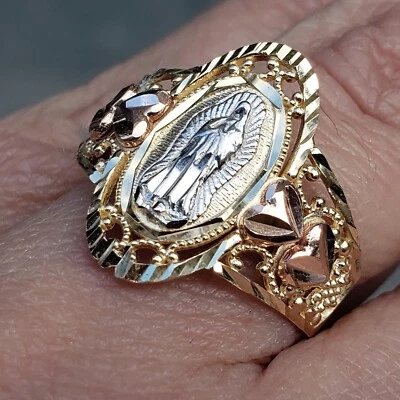 Big solid 14k gold virgin Mary guadalupe Ring Size 6 7 8 9 10 11 - Image 1 of 4