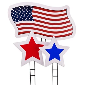 American Flag & Stars 3pc Patriotic Yard Card Statement Sign Kit w Stakes, Re... - Picture 1 of 3