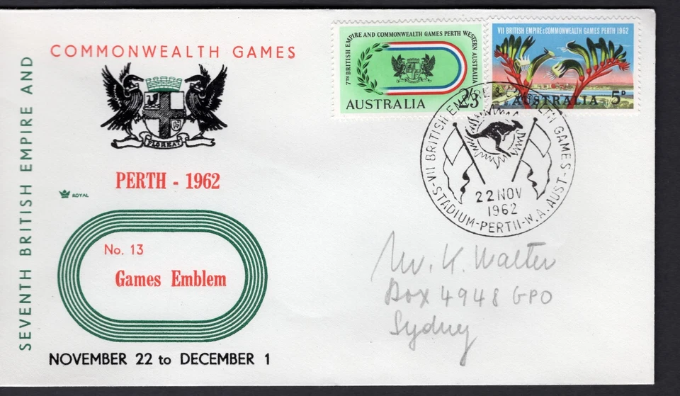 SPORT 1962 Perth Commonwealth Games Australia Set Cubierta Real - BANDERAS EMBLEMAS Foto 1 de 1