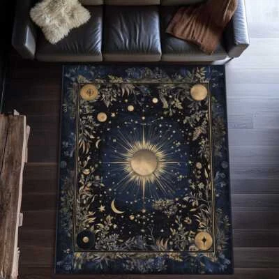 Dark Theme Lunar Phases Rug, Gothic Rug, Home Decor, Modern Art, Creative Rug - Image 1 of 4