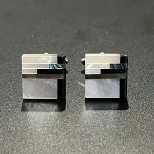 Luxury Mother Pearl Onyx Abalone Cufflinks For Men - Picture 1 of 7