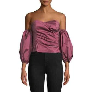 Blusa Tracy Reese Adulto 6 Púrpura Sólido Mangas Abullonadas Cuello Corazón Para Mujer - Imagen 1 de 7