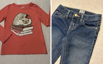 Girls Outfit Size 6x Cherokee Hedgehog Long Sleeve T-shirt & 6/7 Skinny Jeans - Image 1 of 4