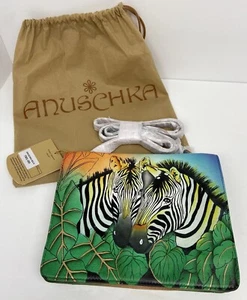 NWT ANUSCHKA Crossbody Zebra Handbag Handpainted Leather Wearable Art RFID Block - Picture 1 of 20