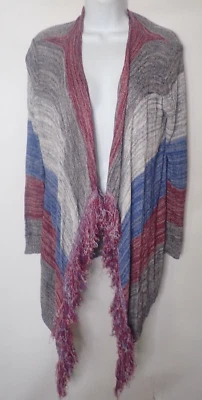Energie Long Sleeve Stripe Fringe Cardigan Women PXL Dark Red NEW Boho Hippie - Image 1 of 4