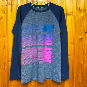 New Nike Swim Dri-Fit Gray Navy Blue Long Sleeves Tee UPF 40+ Youth Size XL !! - Picture 1 of 7