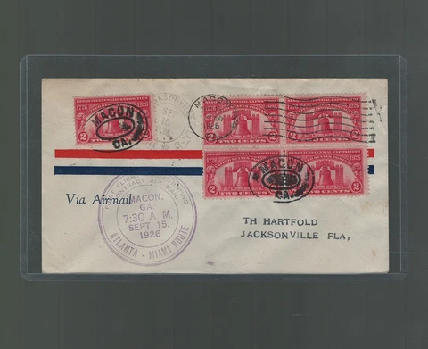 US First Flight Cover Florida Airways Macon to Jacksonville 1926 US Sc 627 Cover
