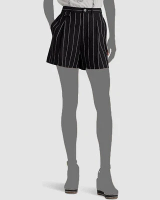 Shorts femininos Lauren Ralph Lauren de linho plissado listrado preto tamanho 18 US$ 125 - Imagem 1 de 3