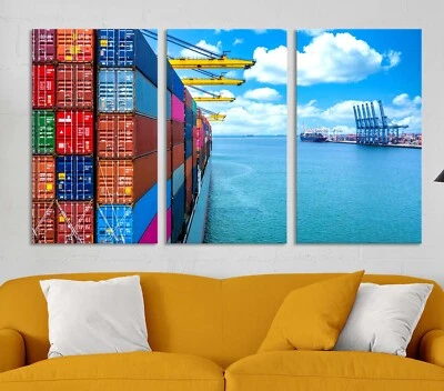 Barcos multicoloridos Logística para Decoração de Parede Navio de Carga Colorido Impressão em Tela - Imagem 1 de 4