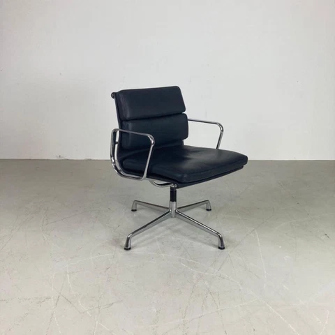 VINTAGE EAMES ICF FOR HERMAN MILLER BLACK LEATHER SOFT PAD GROUP CHAIR #3708 Cover