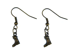 Boots Earrings Christmas Nicholas Santa Claus Snow Bronze Shoe - Picture 1 of 3
