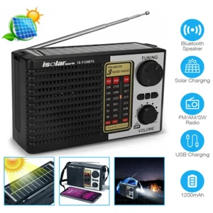 Solar Radio Portable FM/AM SW Digital Bluetooth Speaker MP3 Player Rechargeable - Picture 1 of 14