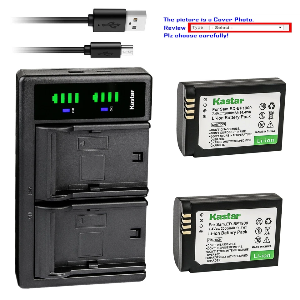Cargador USB Kastar Batería LTD2 para Samsung NX1 EV-NX1ZZZBQBUS EV-NX1ZZZBZBUS Foto 1 de 4