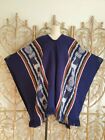 Vintage stripe Baja Woven Ethnic cape hippy boho wool poncho jacket One size