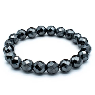 Natural Faceted Hematite Stone Bracelet 4 Sizes Black Beads Stretch 4/6/8/10mm - Image 1 of 4