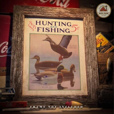 Vintage Hunting Fishing Magazine Cover Poster Art Print Duck Decoy Wall Decor - Image 1 of 4