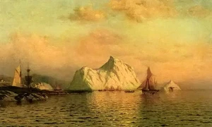 Ölgemälde William Bradford - Fischerboote vor Labrador schöne Sonnenuntergangslandschaft - Bild 1 von 1