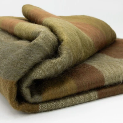 TOFFEE STRIPED ALPACA WOOL BLANKET – 95x69 in | GOLD BROWN RUST GREY | QUEEN - Image 1 of 4