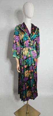 Vintage 1950s Handmade Heavy Fabric Robe Asian Floral Print Size S - Image 1 of 4