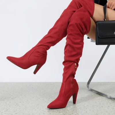 Mujeres Chic Botas hasta el Muslo Sobre la Rodilla Tacones de 3.7 pulgadas Sexy Punta Botas Largas Foto 1 de 4