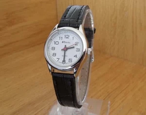 Ladies Ravel Easy to Read Analogue Quartz Polished Steel Black Strap Watch L6 - Picture 1 of 6