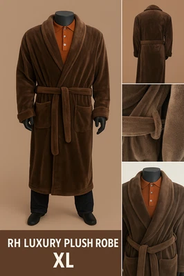 Bata de felpa polar Restoration Hardware para hombre marrón XL suave albornoz spa de lujo. Foto 1 de 4