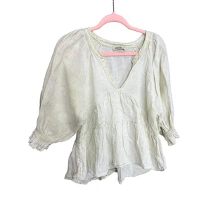 Meo Meli 100% Linen Babydoll Fairy Blouse Lightweight Size L Cottage Coquette - Picture 1 of 15