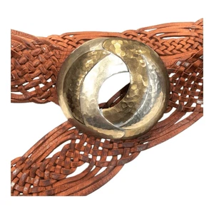 "Cinturón de cuero Chicos marrón tejido con hebilla de latón 43""" - Imagen 1 de 7