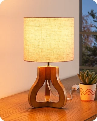 EDISHINE 14.6" Modern Table Lamp, Rose Wood Tripod Nightstand Lamp for Bedroom - Image 1 of 4