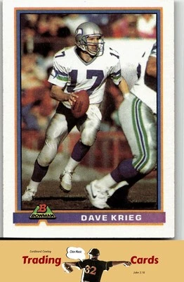 1991 Bowman #500 Dave Krieg Seattle Seahawks Football Card EX/NM - Image 1 of 2