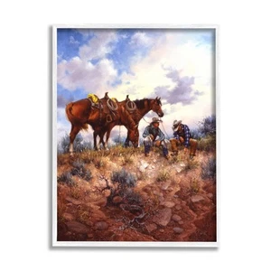 Cowboys & Horses Landscape White Framed Giclee Art Design by Jack Sorenson - Picture 1 of 8