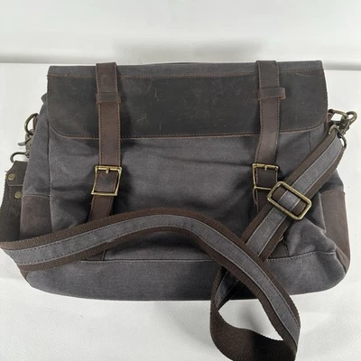 S-ZONE Horse Leather/Canvas  Messenger Shoulder  Bag Purse Color Gray/Brown - Image 1 of 4