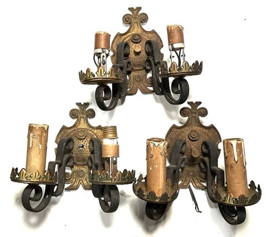 Три винтажных железных настенных бра Arts & Crafts Mission готика для реставрации очень хорошее состояние - Изображение 1 из 4