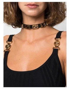 Pink Versace Greca Leather Choker Collar  - Picture 1 of 9
